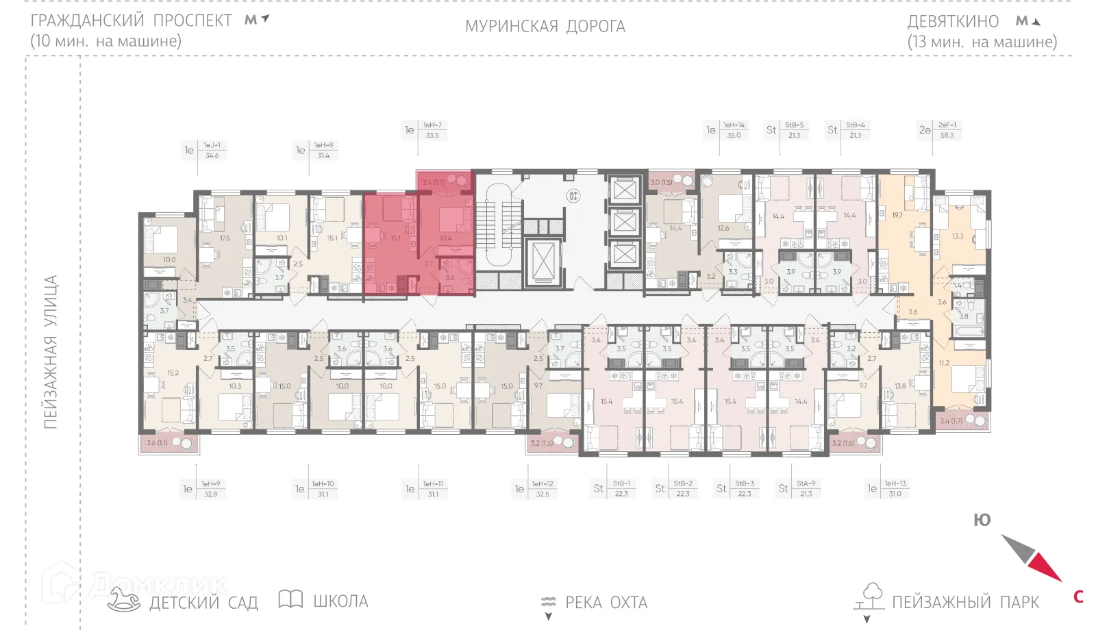 Планировка 1-комнатной квартиры 33.5 м² в ЖК Цветной город, г. Санкт-Петербург — фото 4