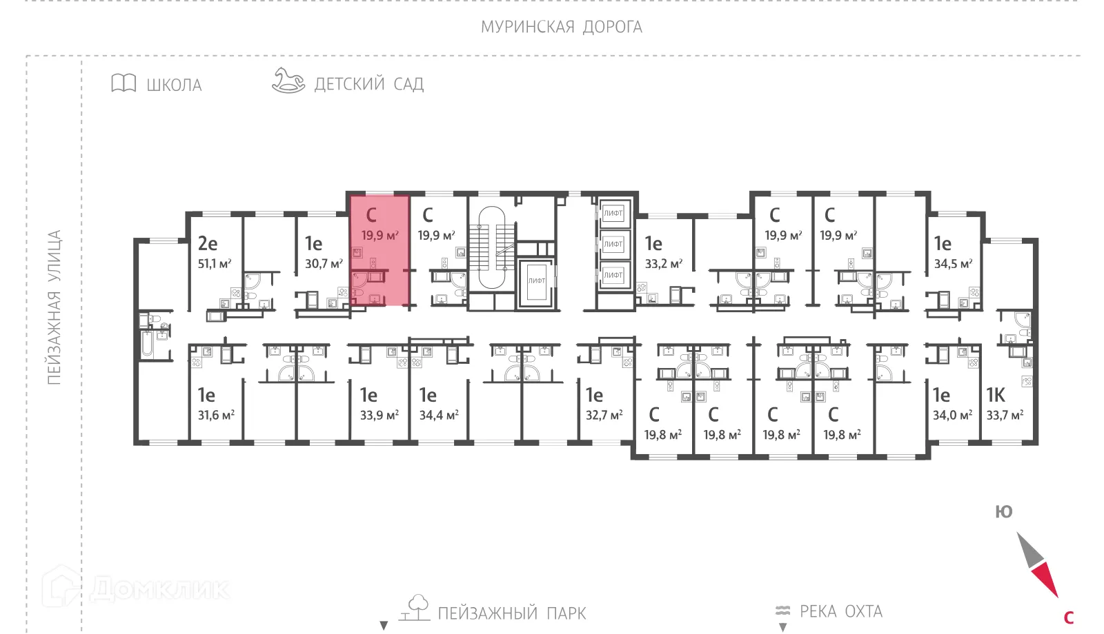 Планировка студии квартиры 19.9 м² в ЖК Цветной город, г. Санкт-Петербург — фото 2