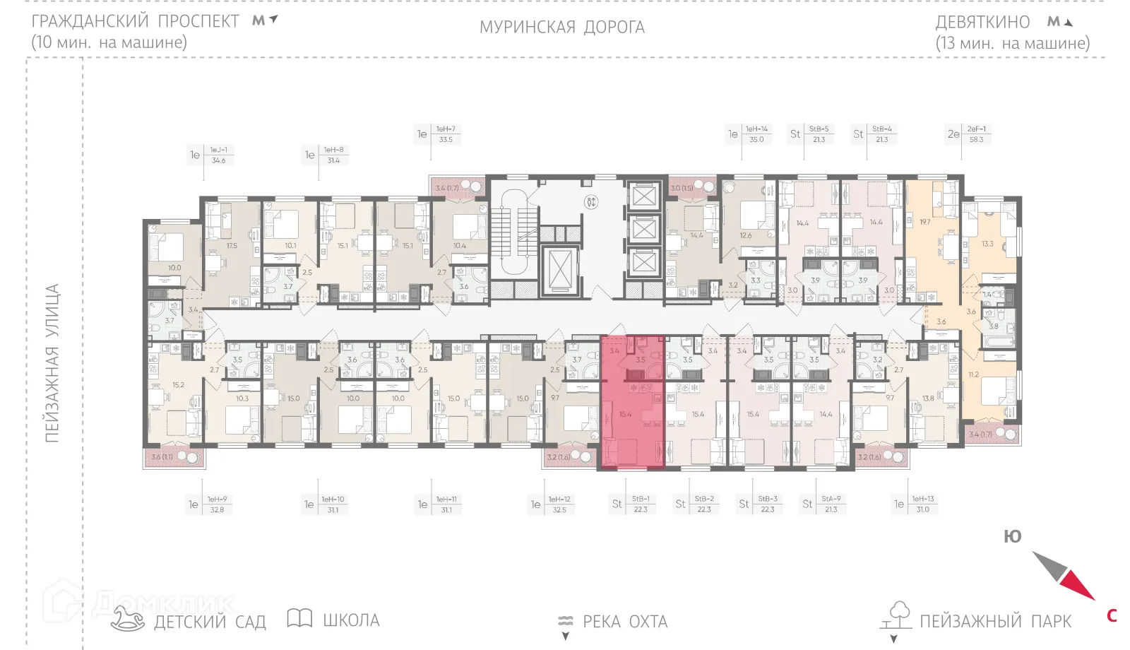 Планировка студии квартиры 22.3 м² в ЖК Цветной город, г. Санкт-Петербург — фото 2