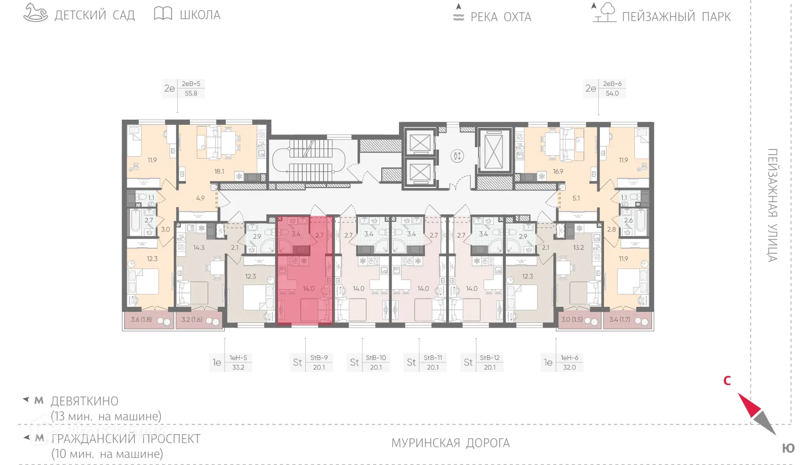 Планировка студии квартиры 20.1 м² в ЖК Цветной город, г. Санкт-Петербург — фото 2