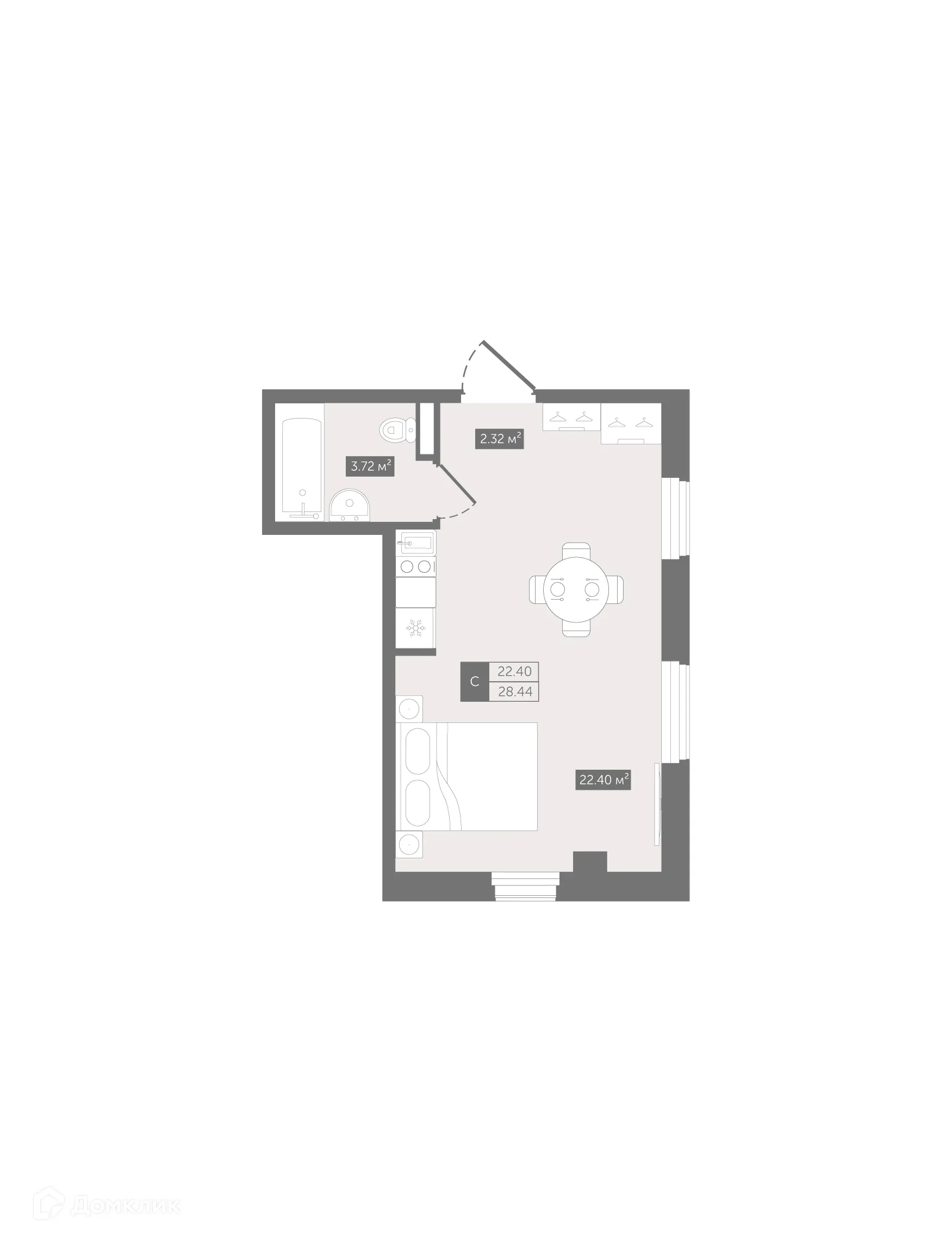 Планировка студии квартиры 28.44 м² в ЖК Zoom Черная Речка, г. Санкт-Петербург — фото 2