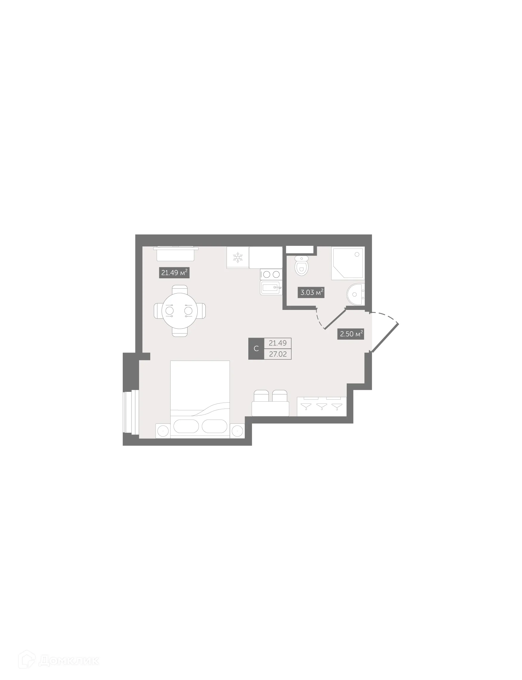 Планировка студии квартиры 27.02 м² в ЖК Zoom Черная Речка, г. Санкт-Петербург — фото 2