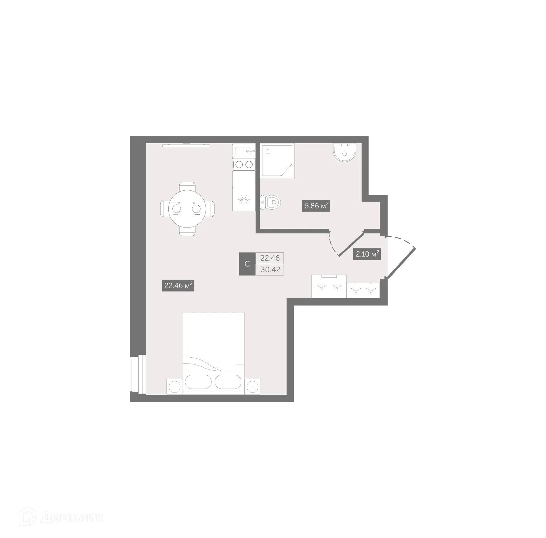 Планировка студии квартиры 30.42 м² в ЖК Zoom Черная Речка, г. Санкт-Петербург — фото 2