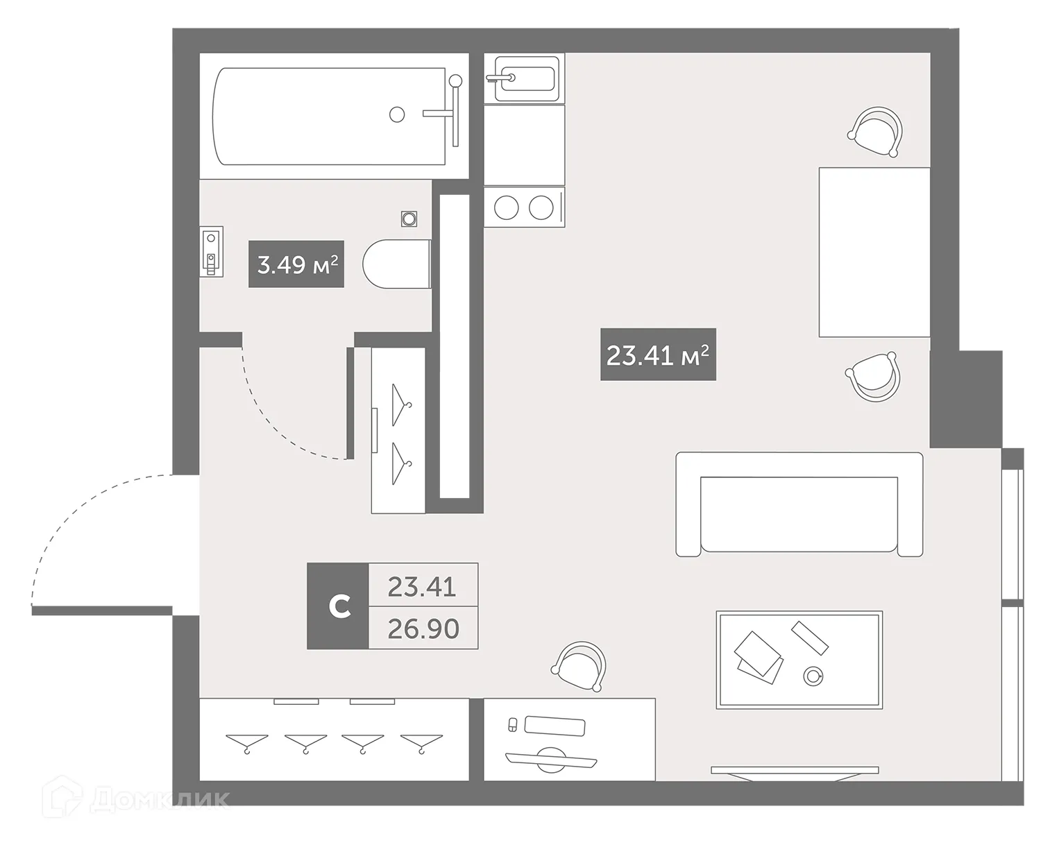 Планировка студии квартиры 26.9 м² в ЖК Zoom Черная Речка, г. Санкт-Петербург — фото 2