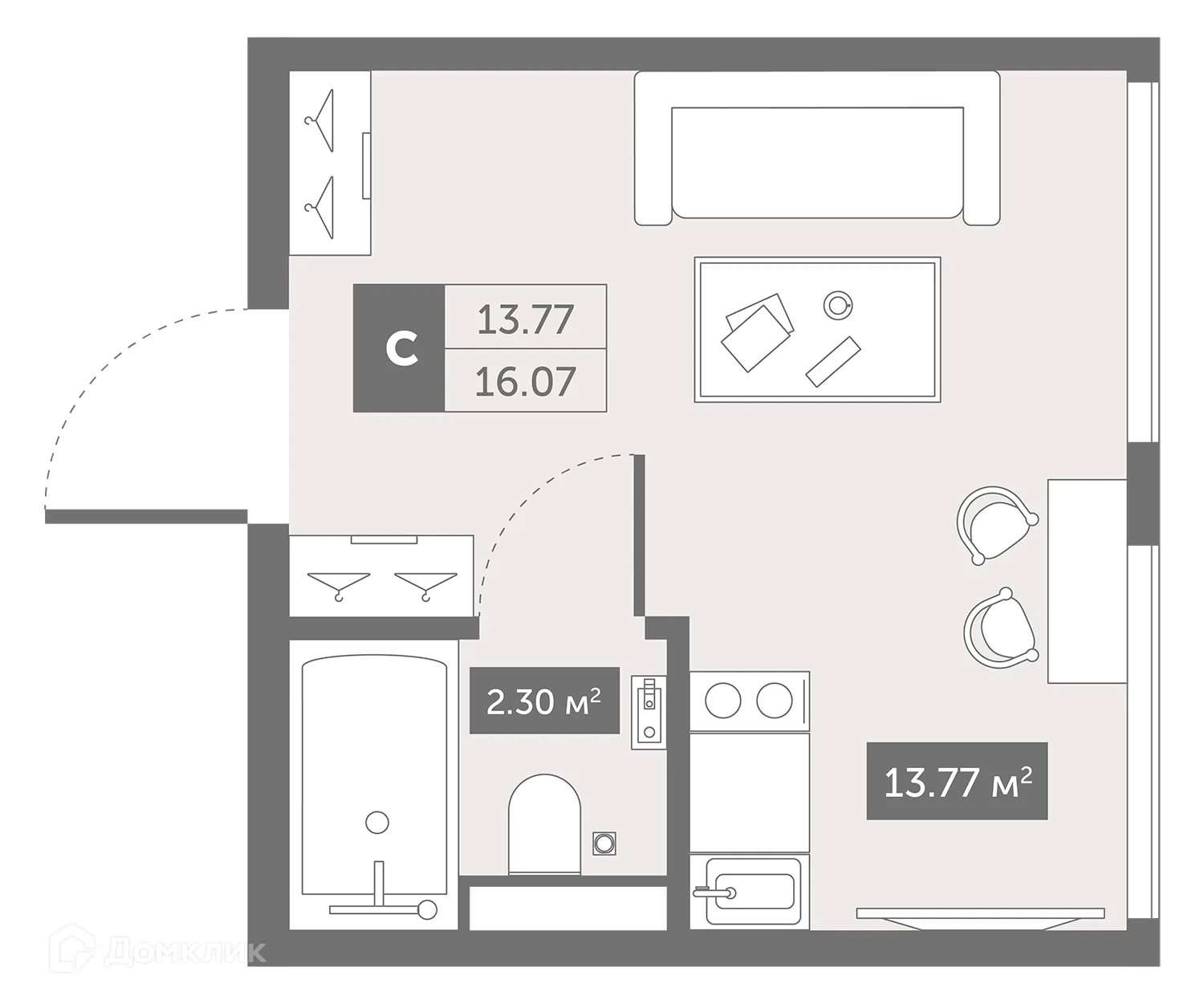 Планировка студии квартиры 21.78 м² в ЖК Zoom Черная Речка, г. Санкт-Петербург — фото 1