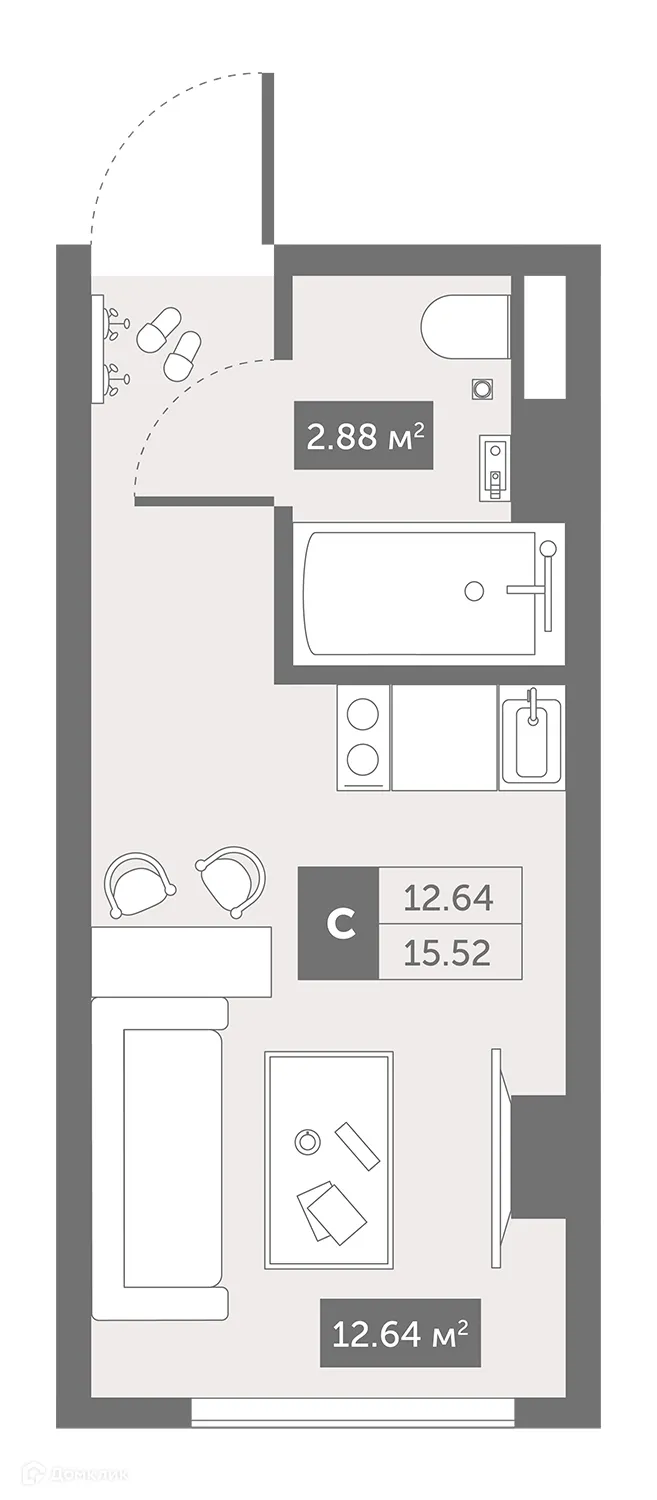 Планировка студии квартиры 20.18 м² в ЖК Zoom Черная Речка, г. Санкт-Петербург — фото 1