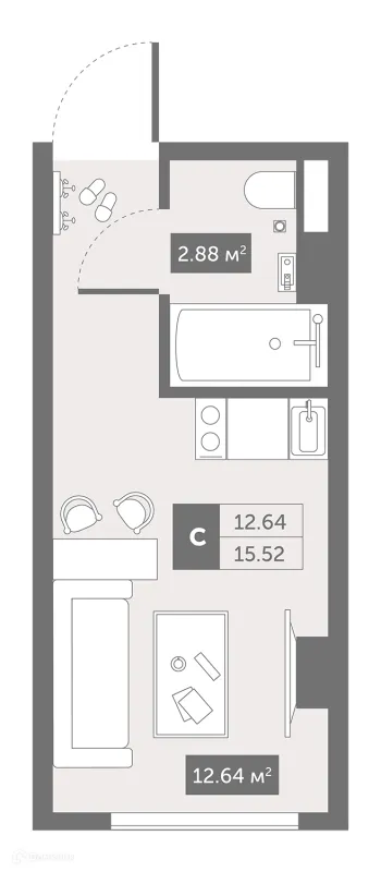 Планировка Студия в ЖК Zoom Черная Речка