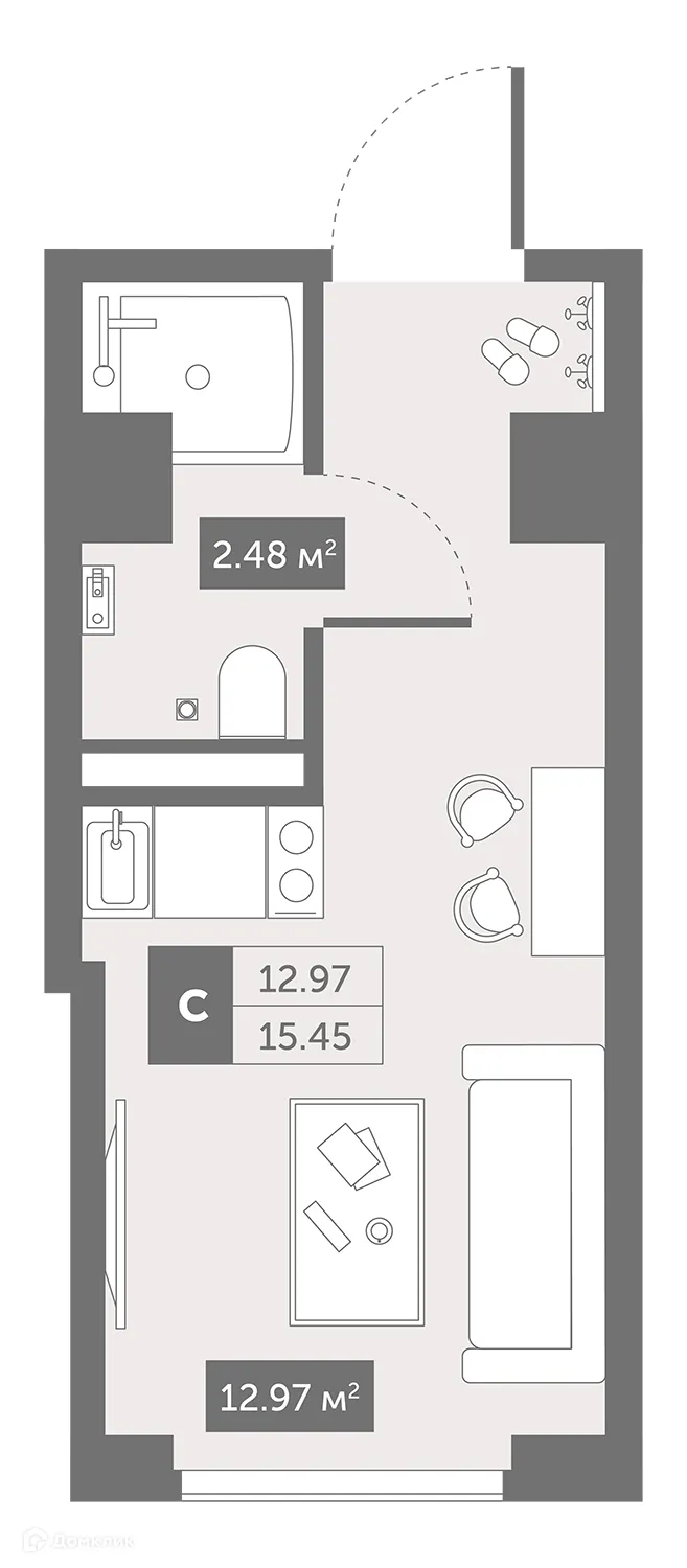 Планировка студии квартиры 20.27 м² в ЖК Zoom Черная Речка, г. Санкт-Петербург — фото 1