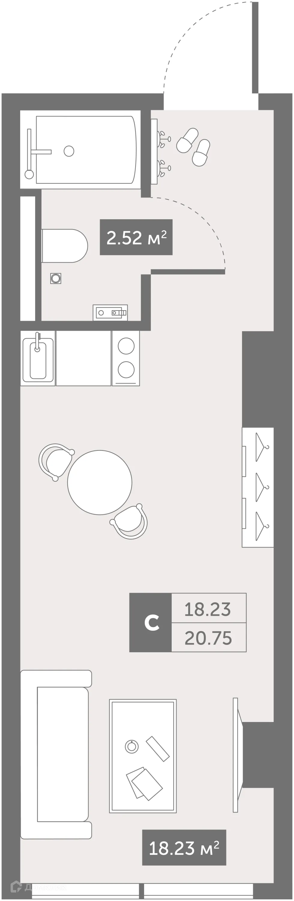 Планировка студии квартиры 20.75 м² в ЖК Zoom Черная Речка, г. Санкт-Петербург — фото 1