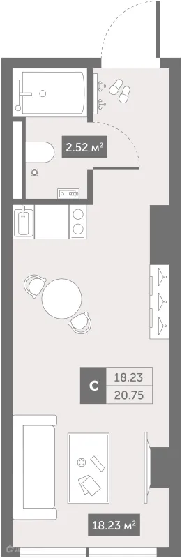 Планировка Студия в ЖК Zoom Черная Речка