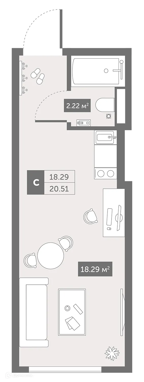 Планировка студии квартиры 20.51 м² в ЖК Zoom Черная Речка, г. Санкт-Петербург — фото 1