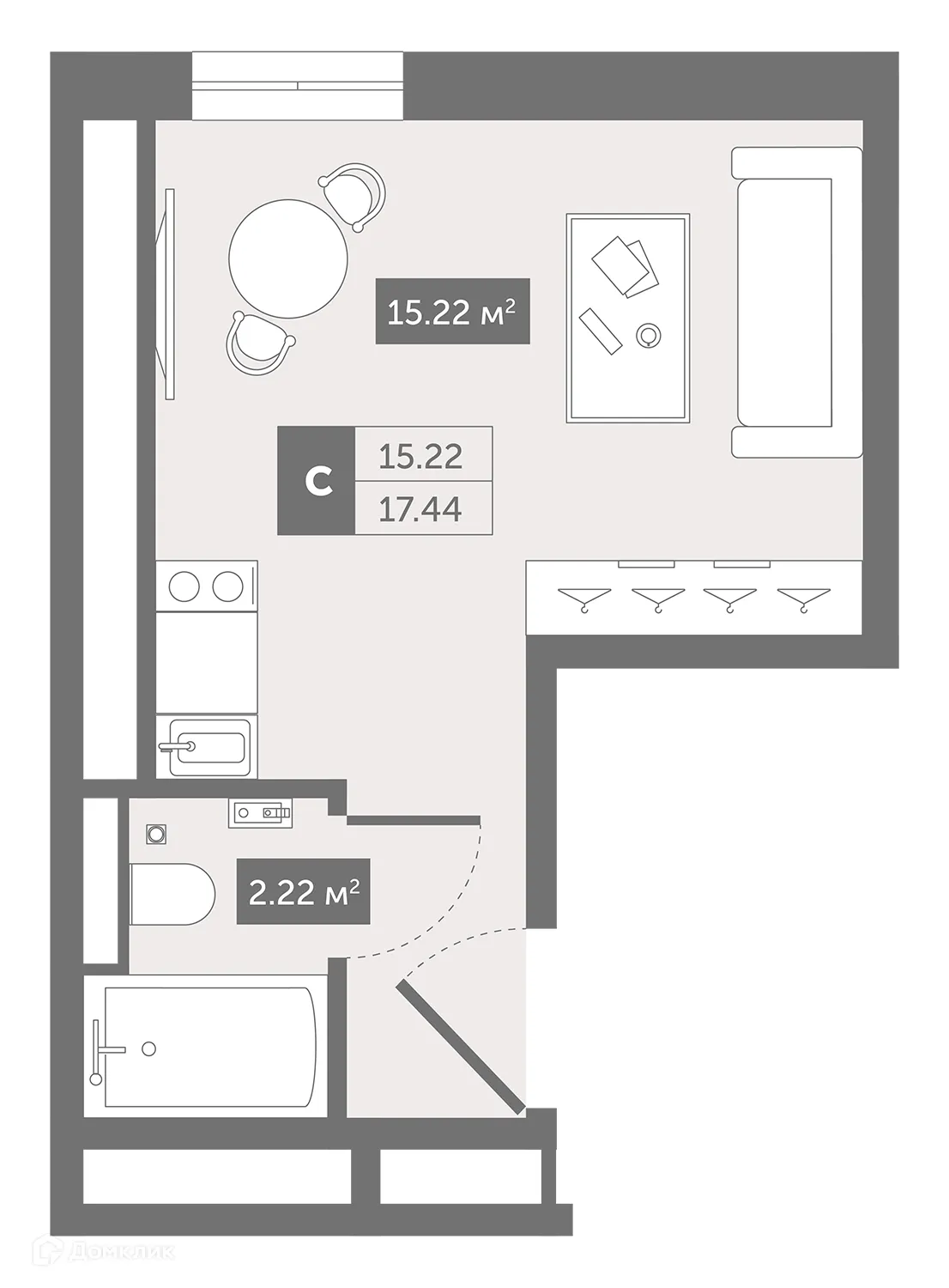 Планировка студии квартиры 17.44 м² в ЖК Zoom Черная Речка, г. Санкт-Петербург — фото 1