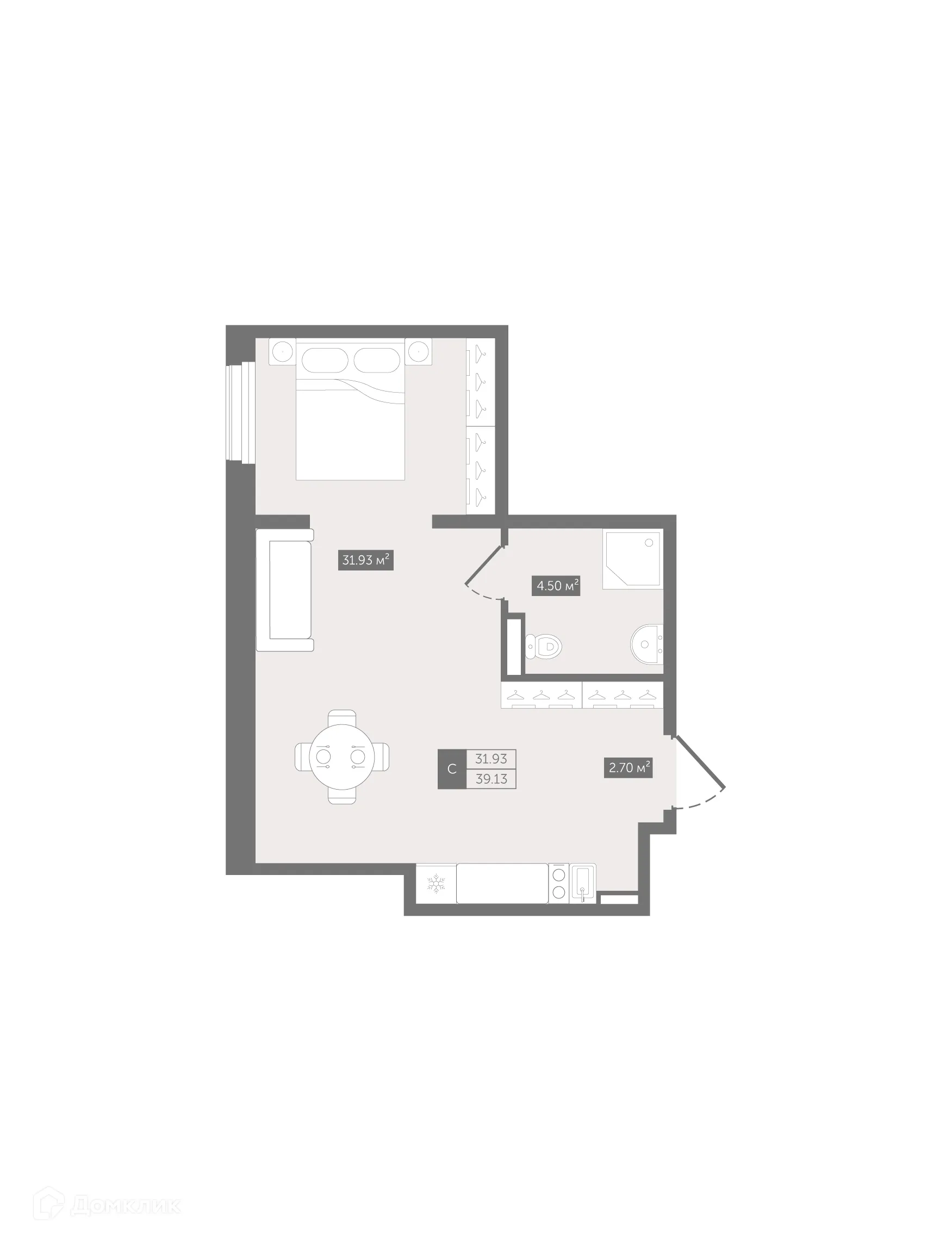 Планировка студии квартиры 39.13 м² в ЖК Zoom Черная Речка, г. Санкт-Петербург — фото 2