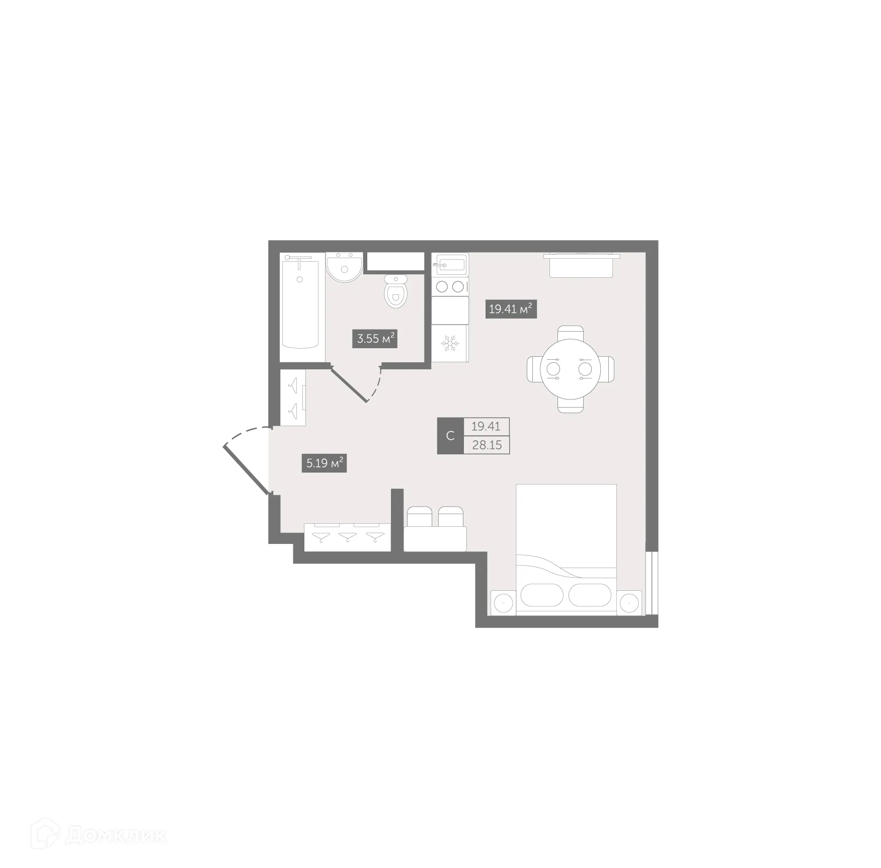 Планировка студии квартиры 28.15 м² в ЖК Zoom Черная Речка, г. Санкт-Петербург — фото 2