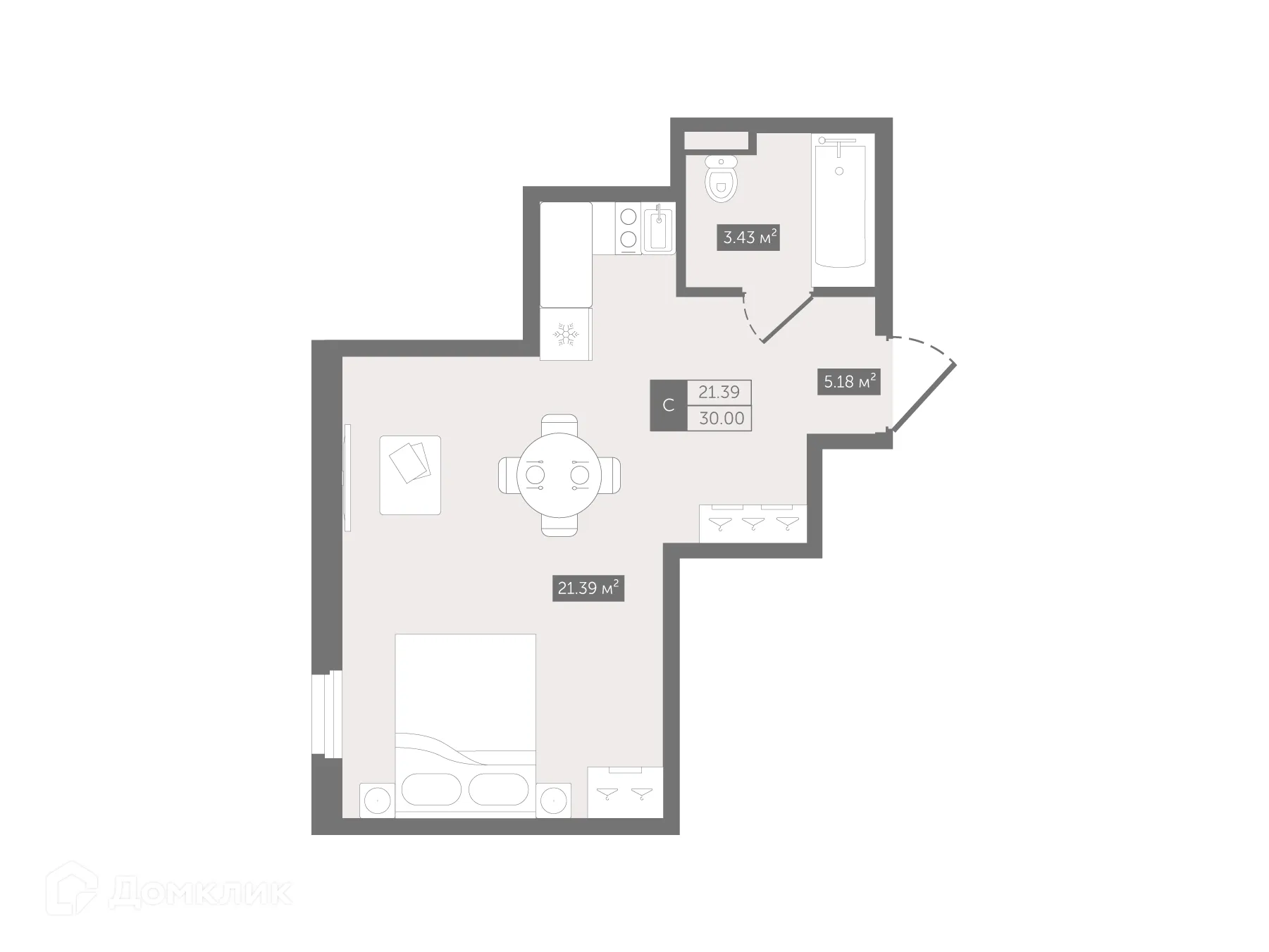 Планировка студии квартиры 30 м² в ЖК Zoom Черная Речка, г. Санкт-Петербург — фото 2