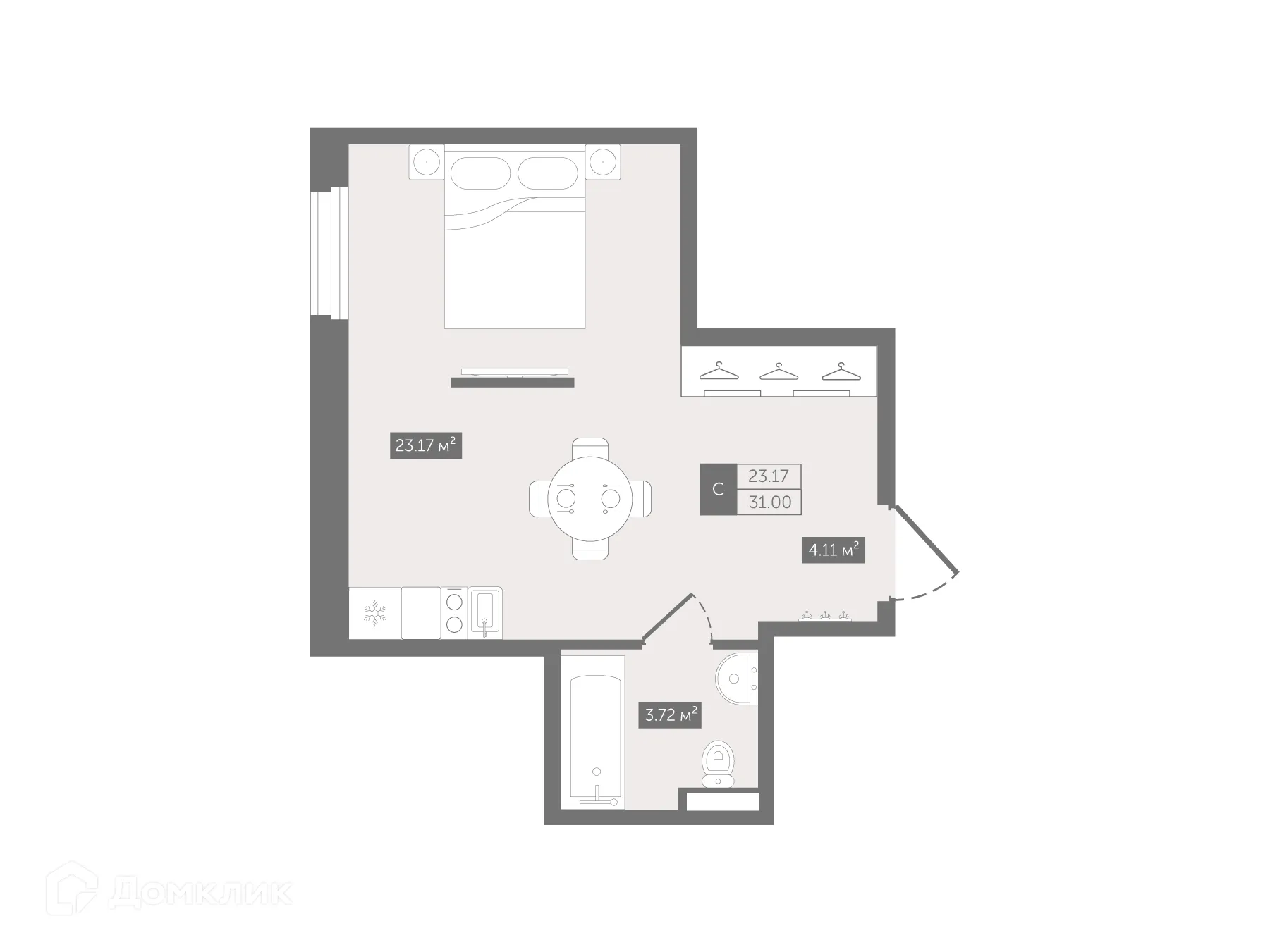 Планировка студии квартиры 31 м² в ЖК Zoom Черная Речка, г. Санкт-Петербург — фото 2