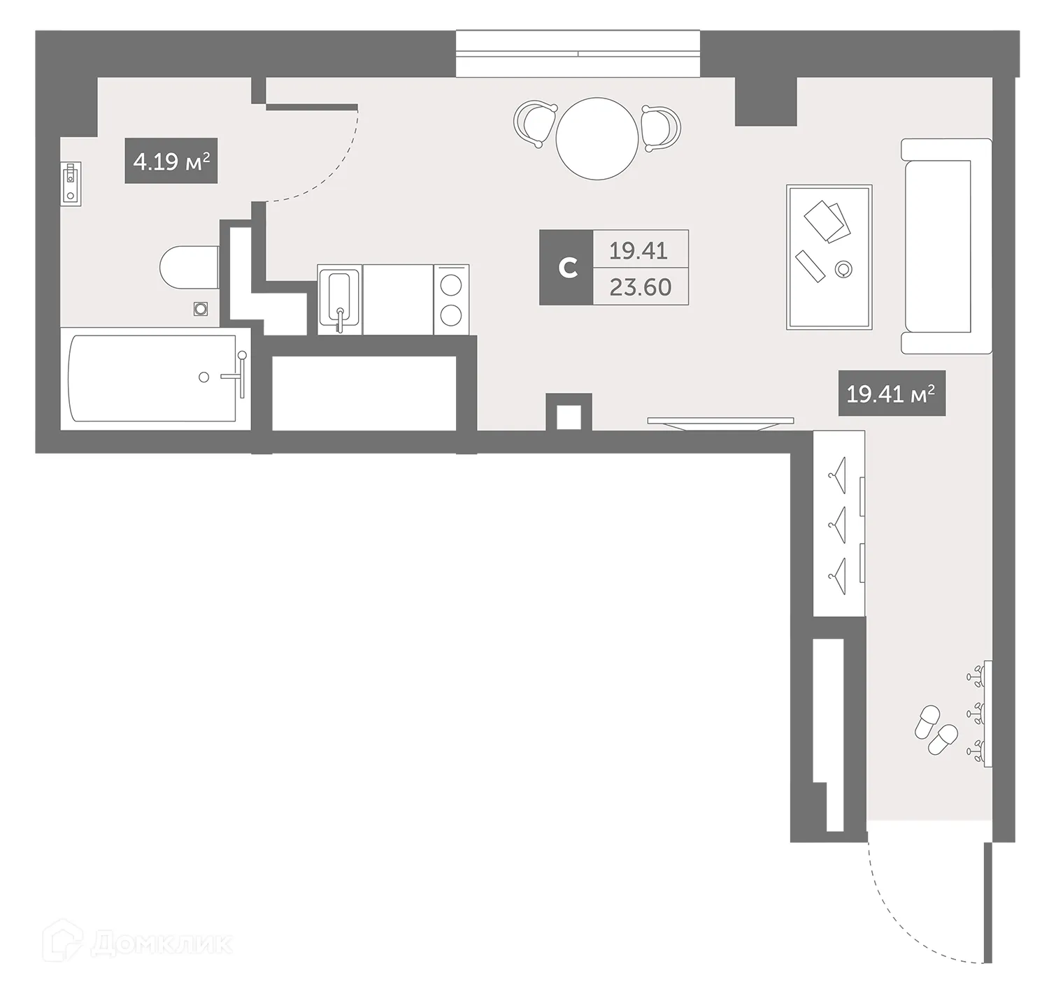 Планировка студии квартиры 23.6 м² в ЖК Zoom Черная Речка, г. Санкт-Петербург — фото 2