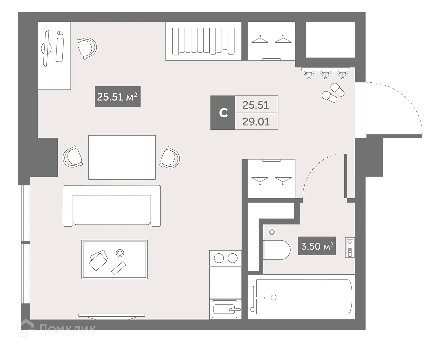 Планировка студии квартиры 29.01 м² в ЖК Zoom Черная Речка, г. Санкт-Петербург — фото 2