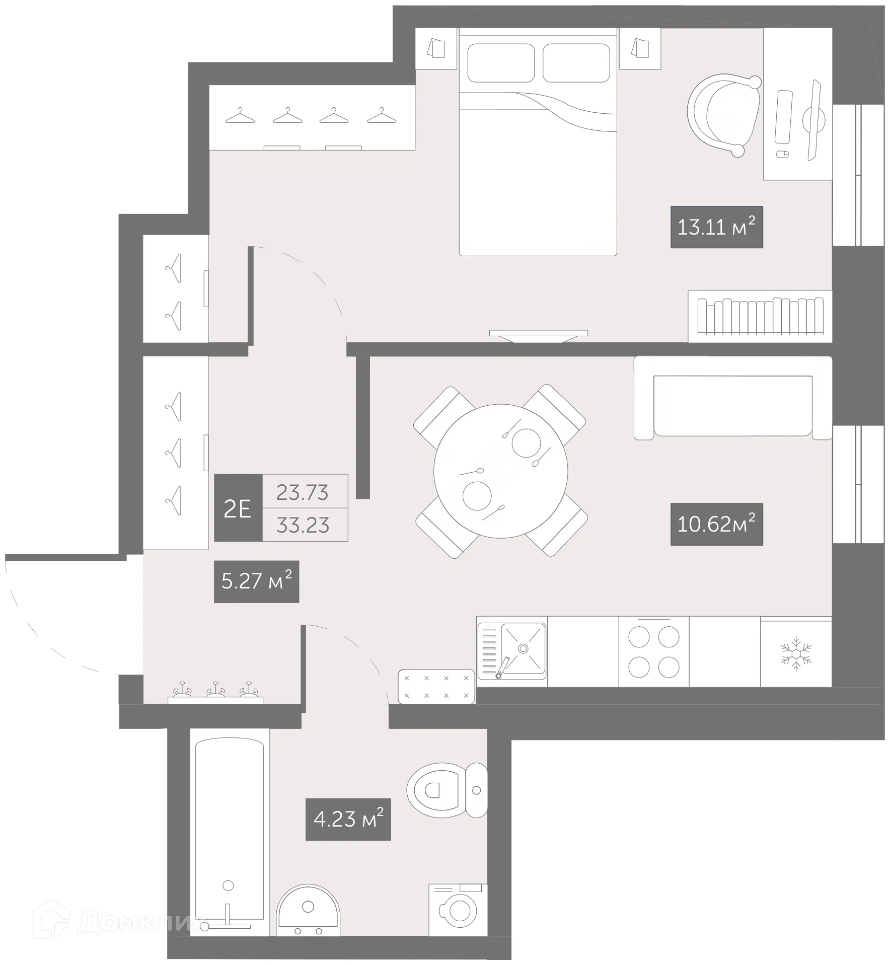 Планировка 1-комнатной квартиры 33.23 м² в ЖК Zoom Черная Речка, г. Санкт-Петербург — фото 1