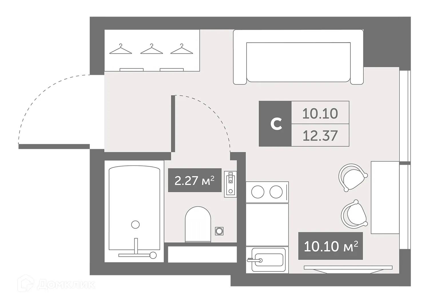 Планировка студии квартиры 16.86 м² в ЖК Zoom Черная Речка, г. Санкт-Петербург — фото 1