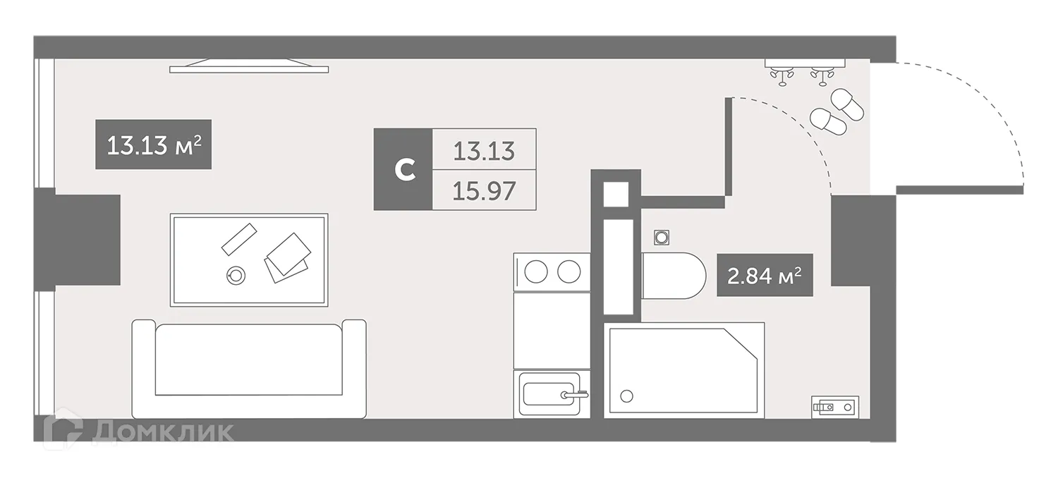 Планировка студии квартиры 15.97 м² в ЖК Zoom Черная Речка, г. Санкт-Петербург — фото 1