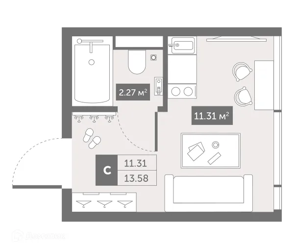 Планировка Студия в ЖК Zoom Черная Речка