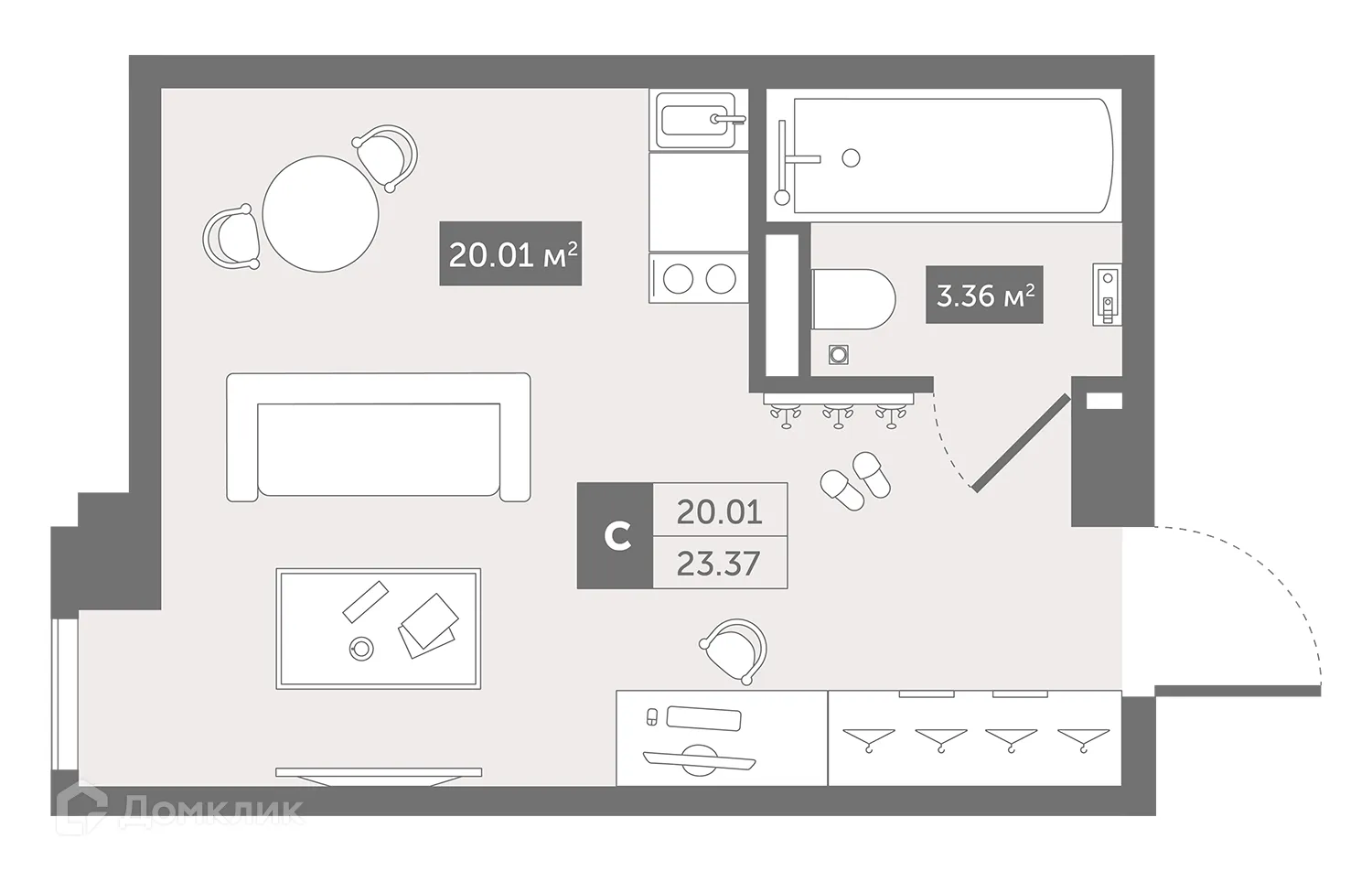 Планировка студии квартиры 24.87 м² в ЖК Zoom Черная Речка, г. Санкт-Петербург — фото 1