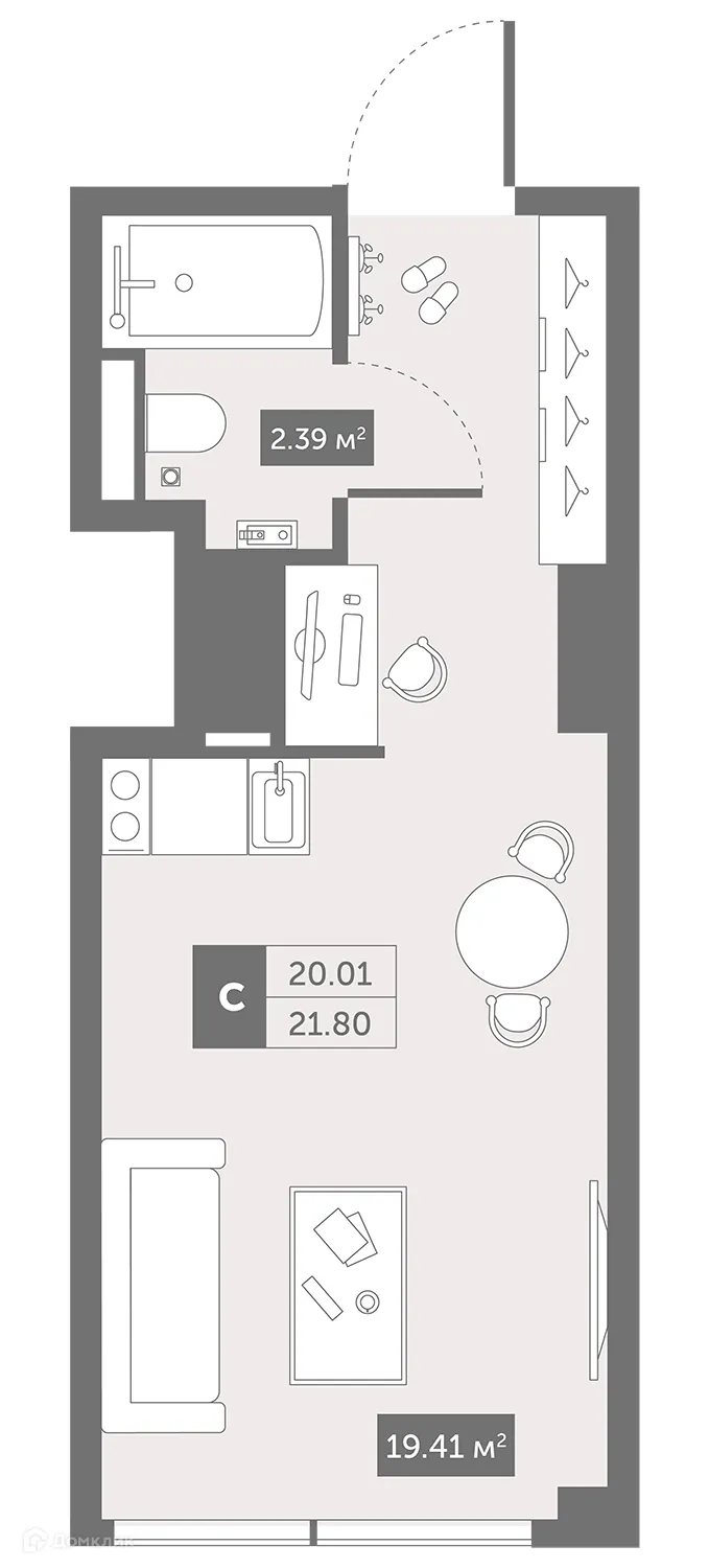 Планировка студии квартиры 28.79 м² в ЖК Zoom Черная Речка, г. Санкт-Петербург — фото 1