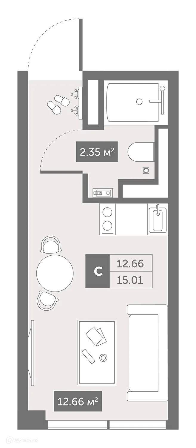 Планировка студии квартиры 19.54 м² в ЖК Zoom Черная Речка, г. Санкт-Петербург — фото 1
