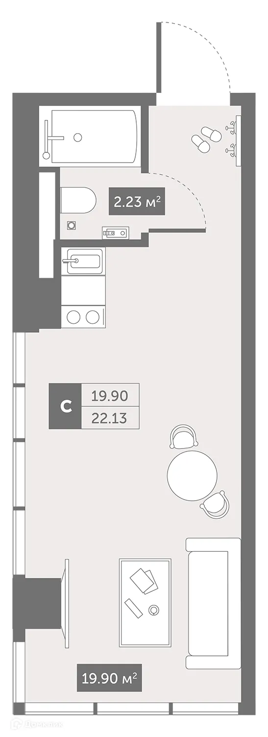 Планировка студии квартиры 27.38 м² в ЖК Zoom Черная Речка, г. Санкт-Петербург — фото 1