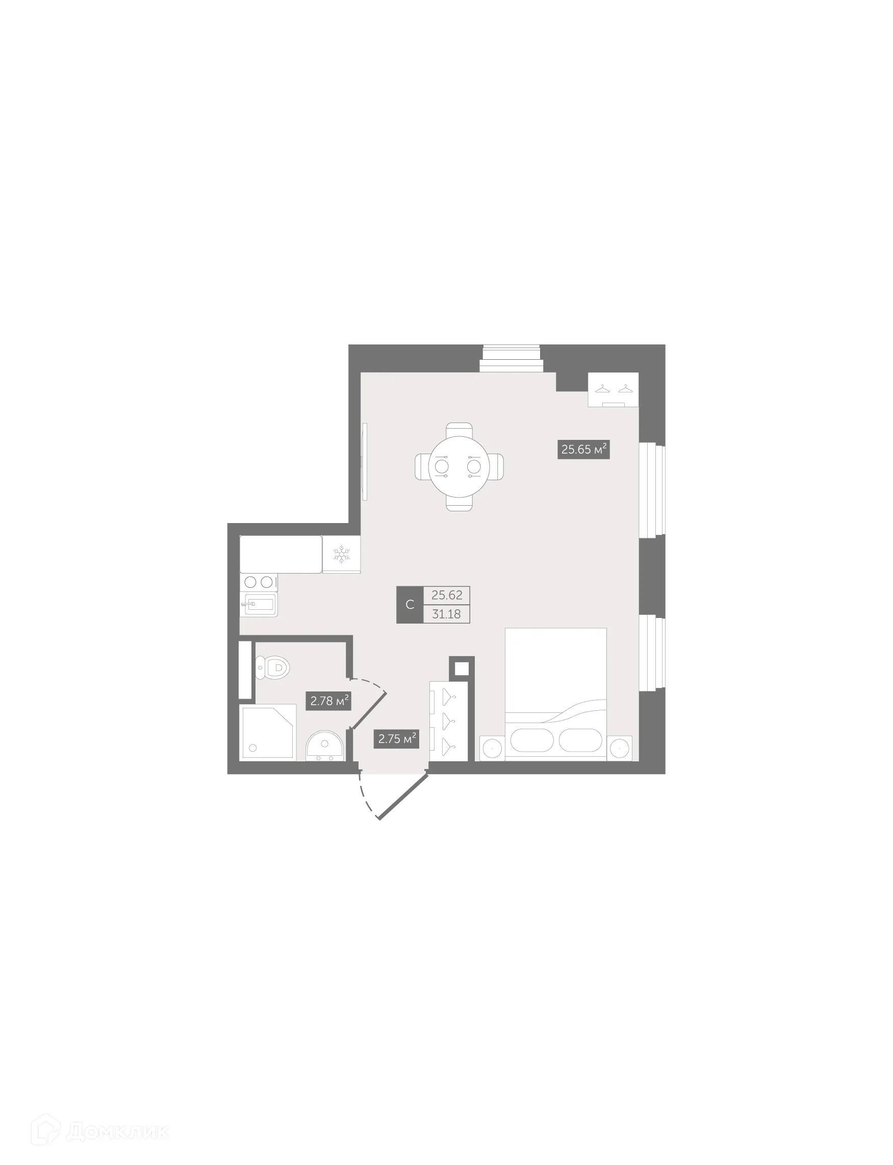 Планировка студии квартиры 31.18 м² в ЖК Zoom Черная Речка, г. Санкт-Петербург — фото 2