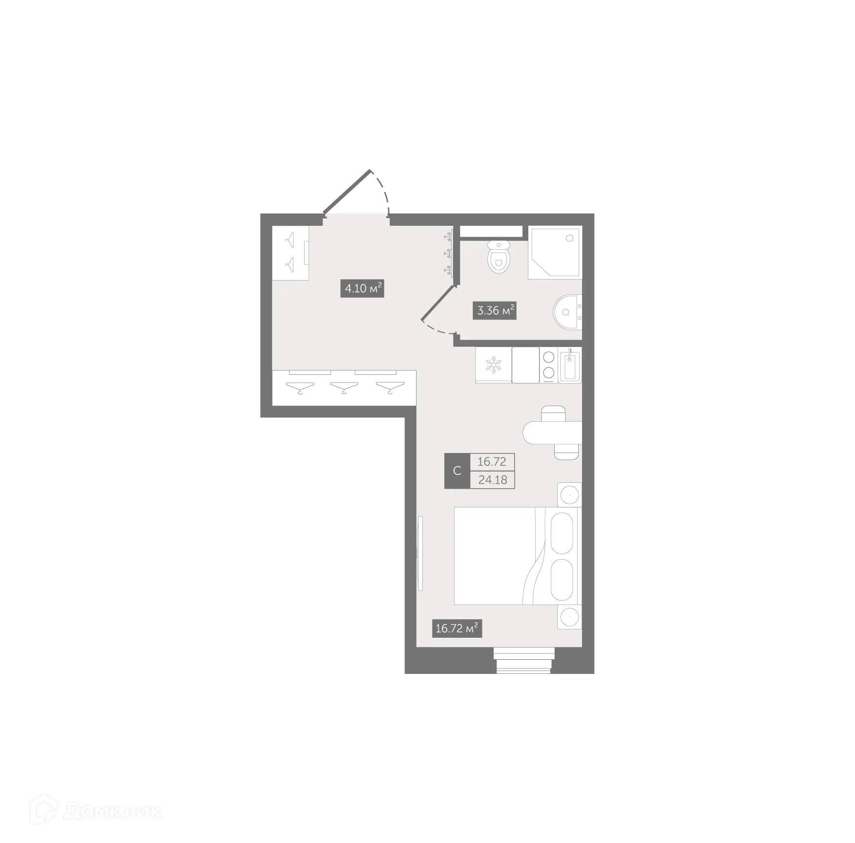 Планировка студии квартиры 24.18 м² в ЖК Zoom Черная Речка, г. Санкт-Петербург — фото 2