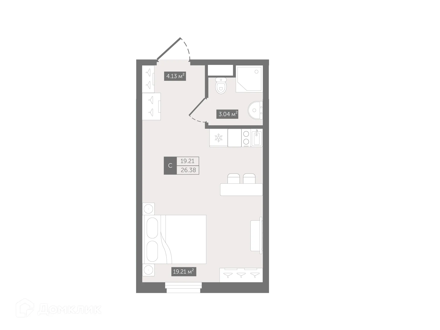 Планировка студии квартиры 26.38 м² в ЖК Zoom Черная Речка, г. Санкт-Петербург — фото 2