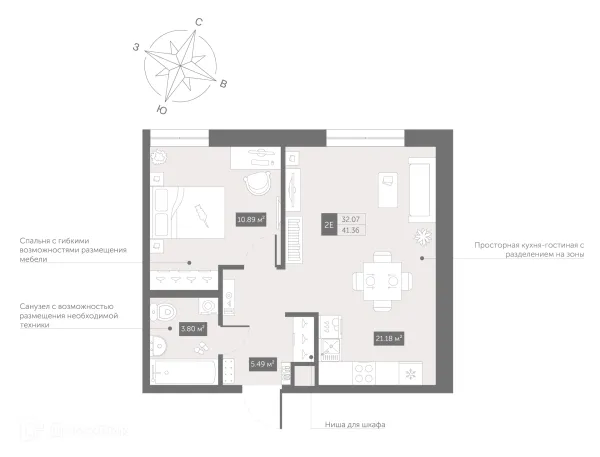 Планировка 1 комн. в ЖК Zoom Черная Речка