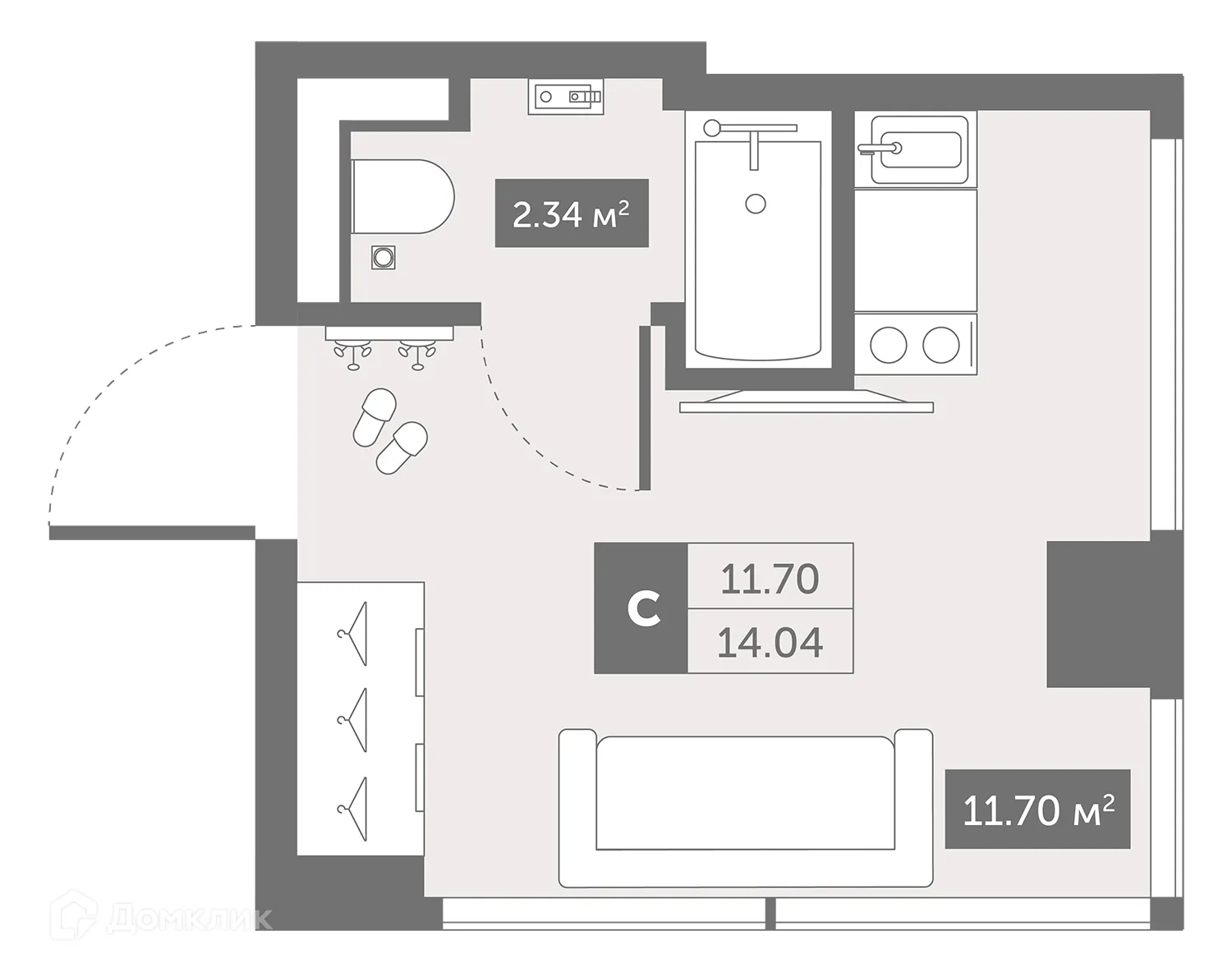 Планировка студии квартиры 19.65 м² в ЖК Zoom Черная Речка, г. Санкт-Петербург — фото 1