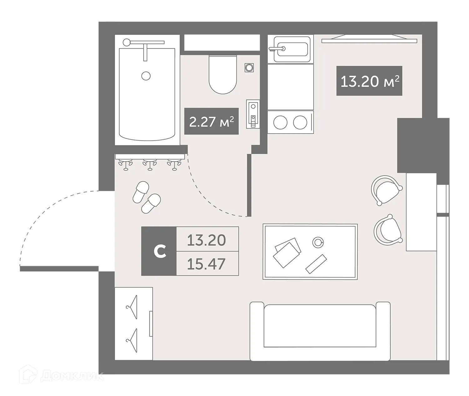 Планировка студии квартиры 31.58 м² в ЖК Zoom Черная Речка, г. Санкт-Петербург — фото 1