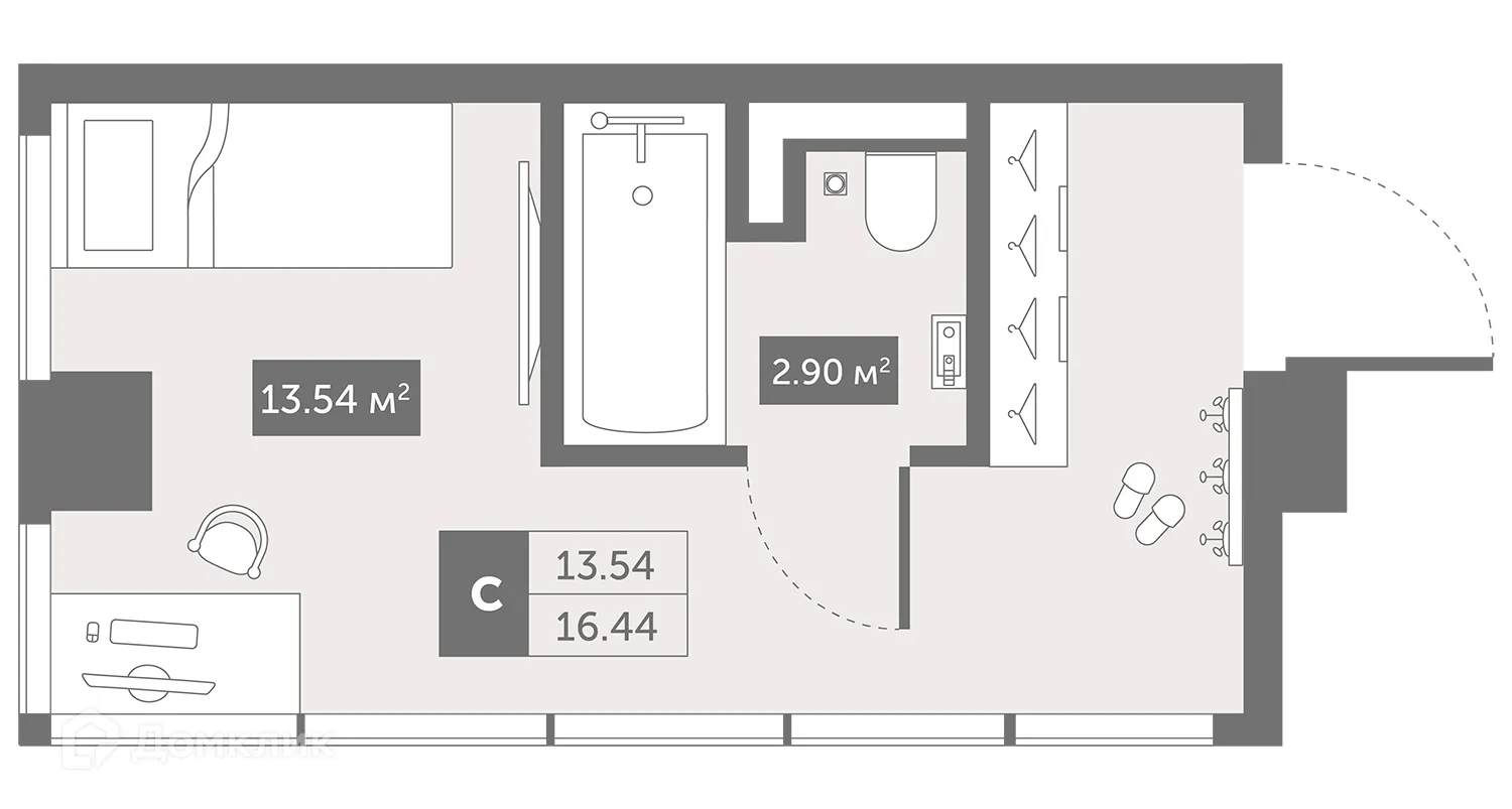 Планировка студии квартиры 16.44 м² в ЖК Zoom Черная Речка, г. Санкт-Петербург — фото 1
