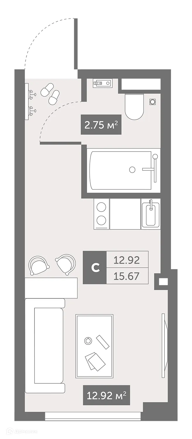 Планировка студии квартиры 20.34 м² в ЖК Zoom Черная Речка, г. Санкт-Петербург — фото 1