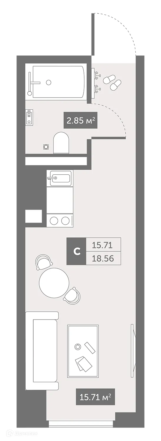 Планировка студии квартиры 26.67 м² в ЖК Zoom Черная Речка, г. Санкт-Петербург — фото 1