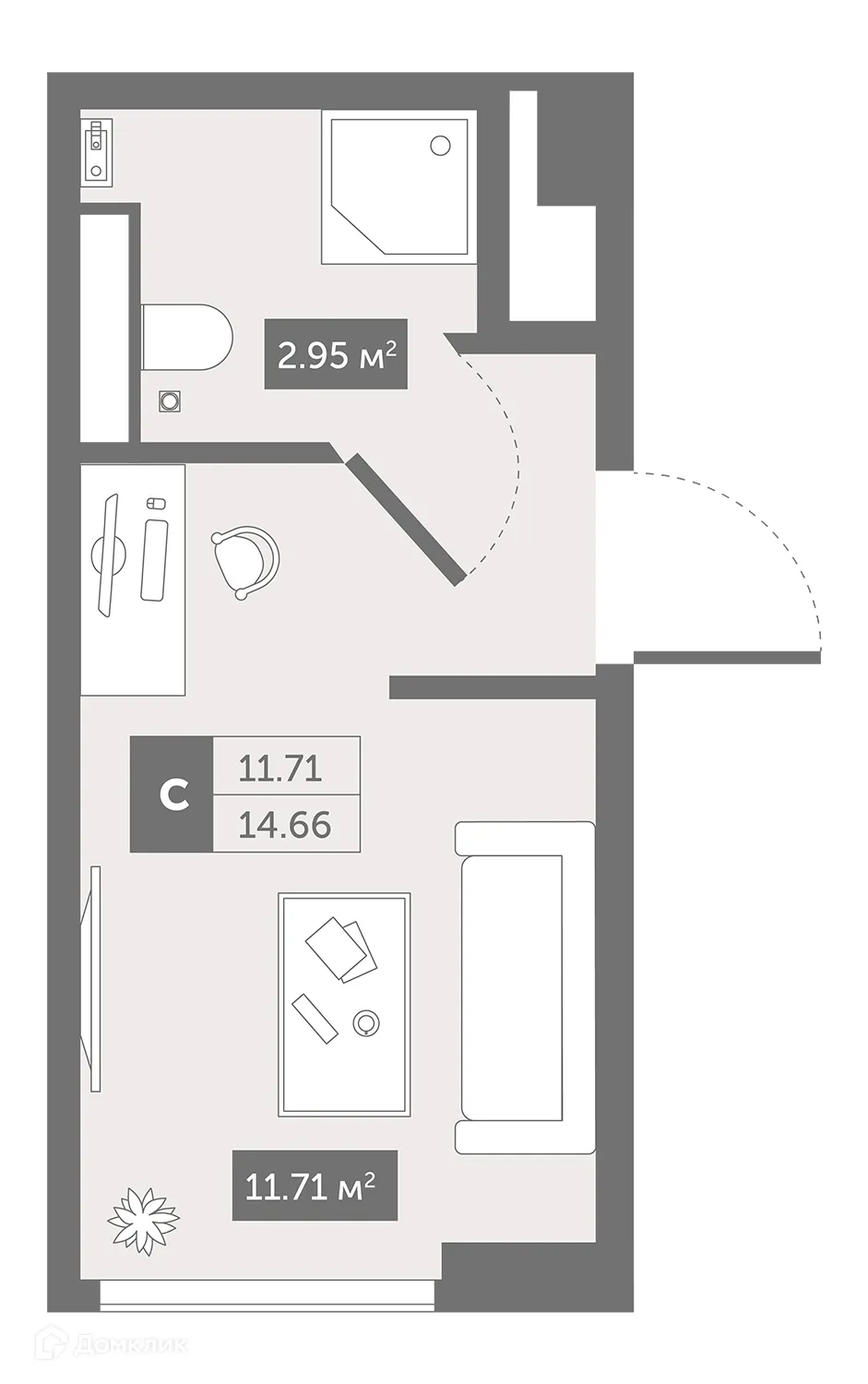 Планировка студии квартиры 17.96 м² в ЖК Zoom Черная Речка, г. Санкт-Петербург — фото 1