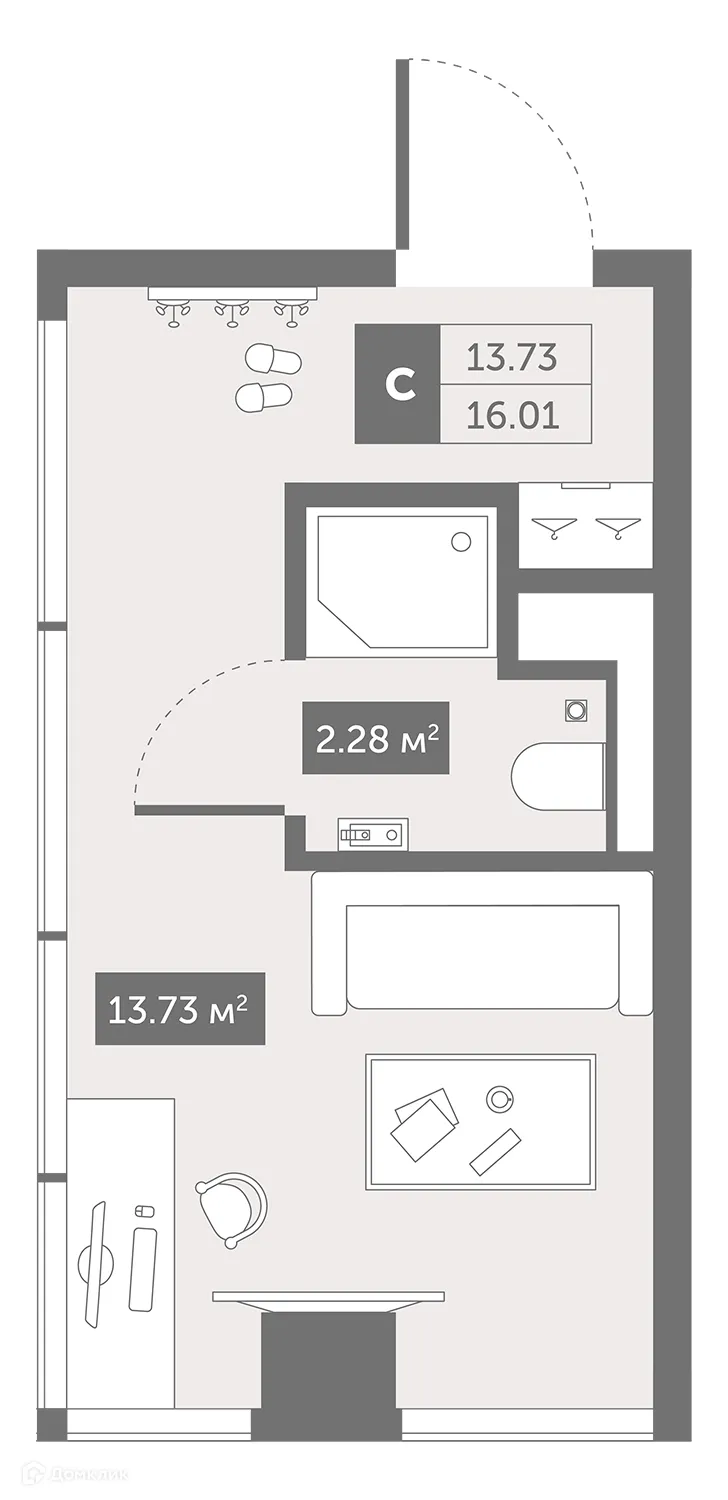 Планировка студии квартиры 16.01 м² в ЖК Zoom Черная Речка, г. Санкт-Петербург — фото 1