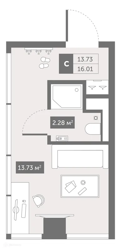 Планировка Студия в ЖК Zoom Черная Речка