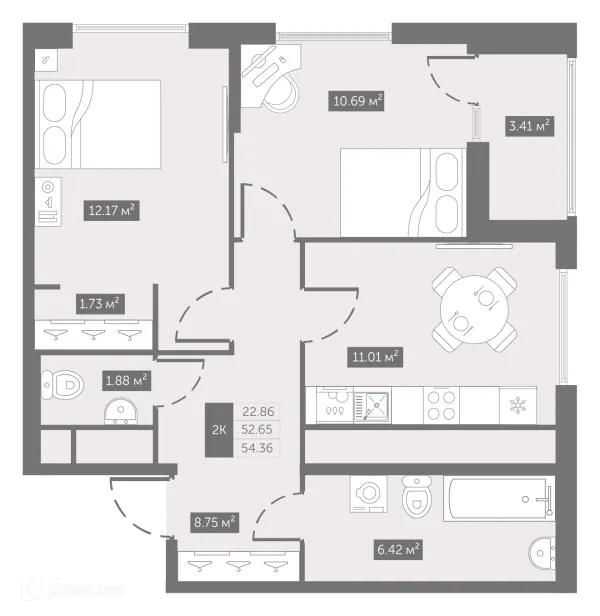 Планировка 2 комн. в ЖК UP-квартал Новый Московский