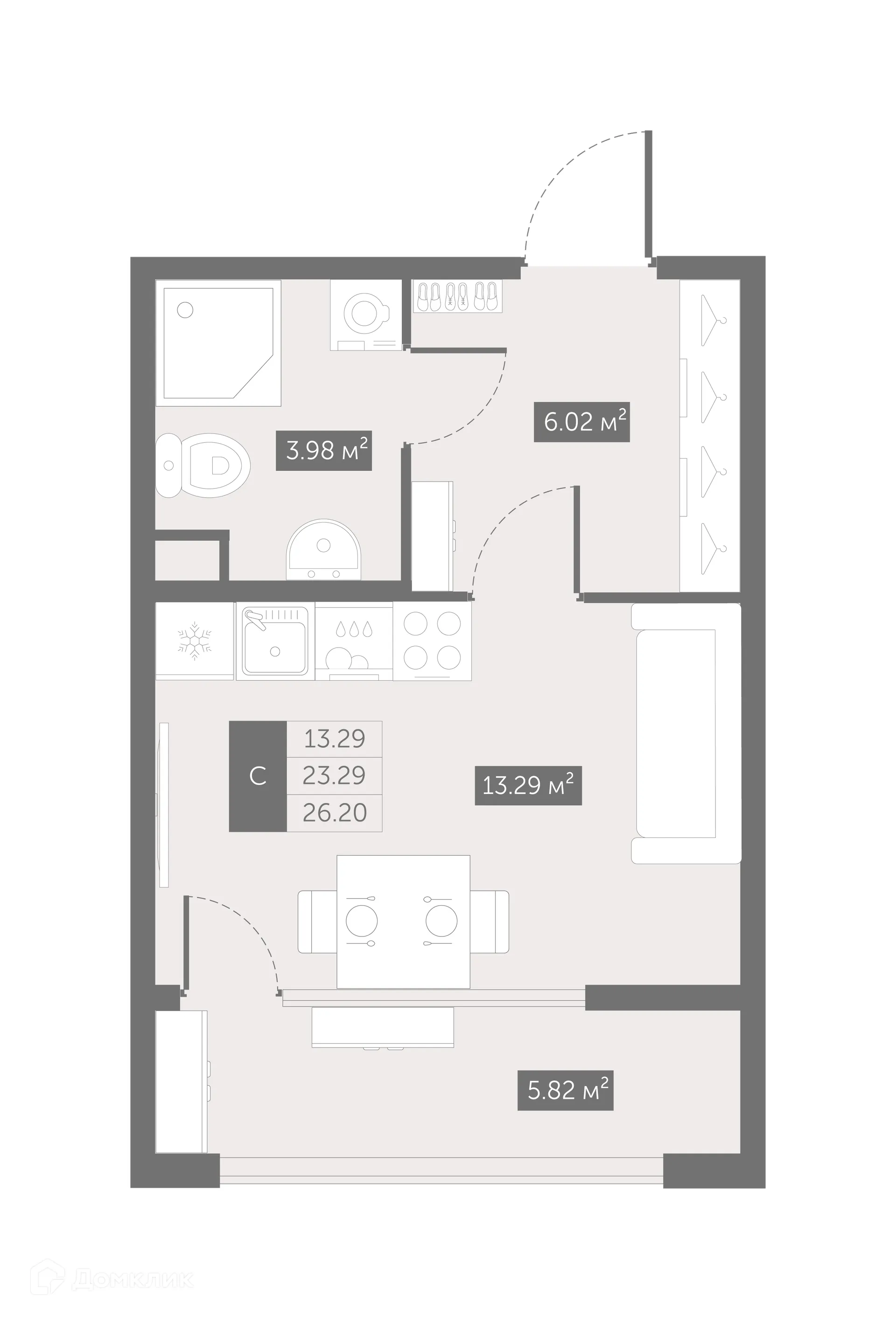 Планировка студии квартиры 25.9 м² в ЖК UP-квартал Новый Московский, г. Санкт-Петербург — фото 1