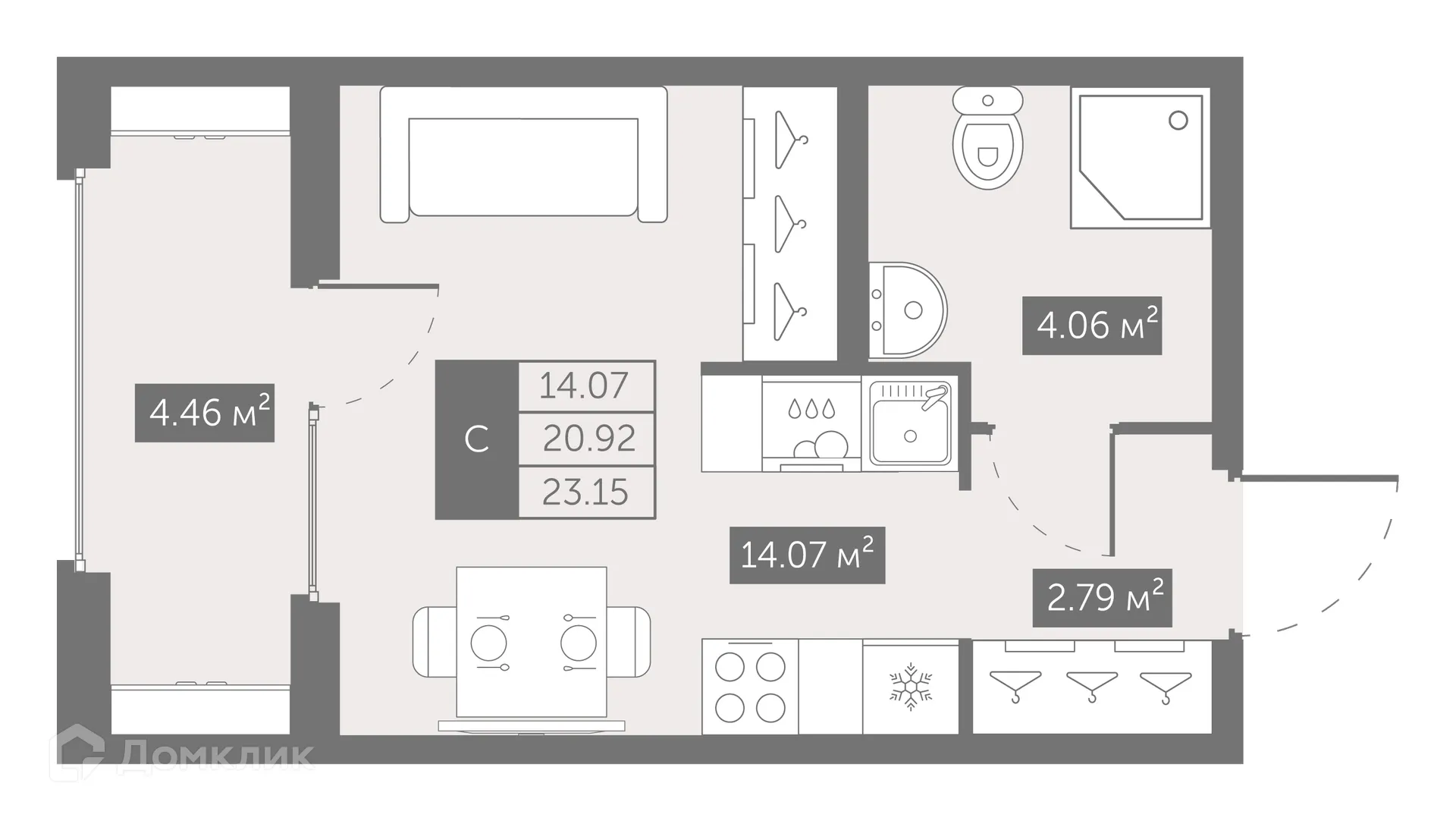 Планировка студии квартиры 23.15 м² в ЖК UP-квартал Новый Московский, г. Санкт-Петербург — фото 1