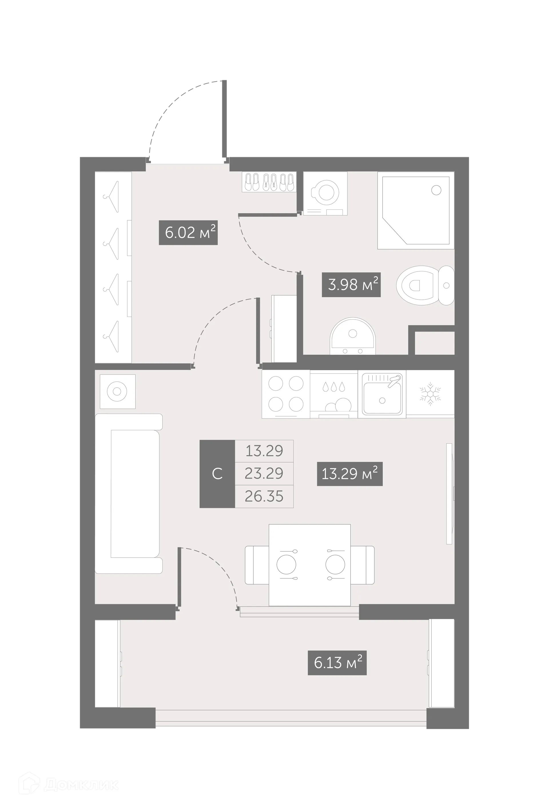 Планировка студии квартиры 26.3 м² в ЖК UP-квартал Новый Московский, г. Санкт-Петербург — фото 1