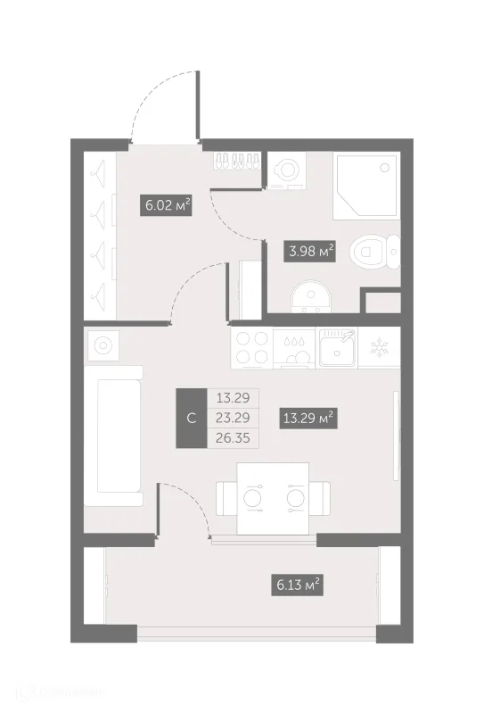 Планировка Студия в ЖК UP-квартал Новый Московский