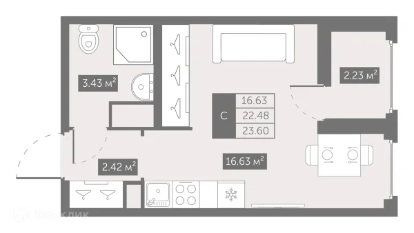 Планировка Студия в ЖК UP-квартал Новый Московский