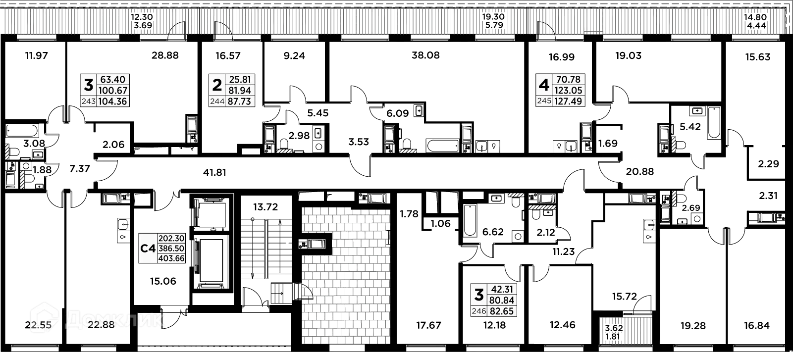 Планировка 3-комнатной квартиры 105 м² в ЖК GloraX Заневский, г. Санкт-Петербург — фото 2