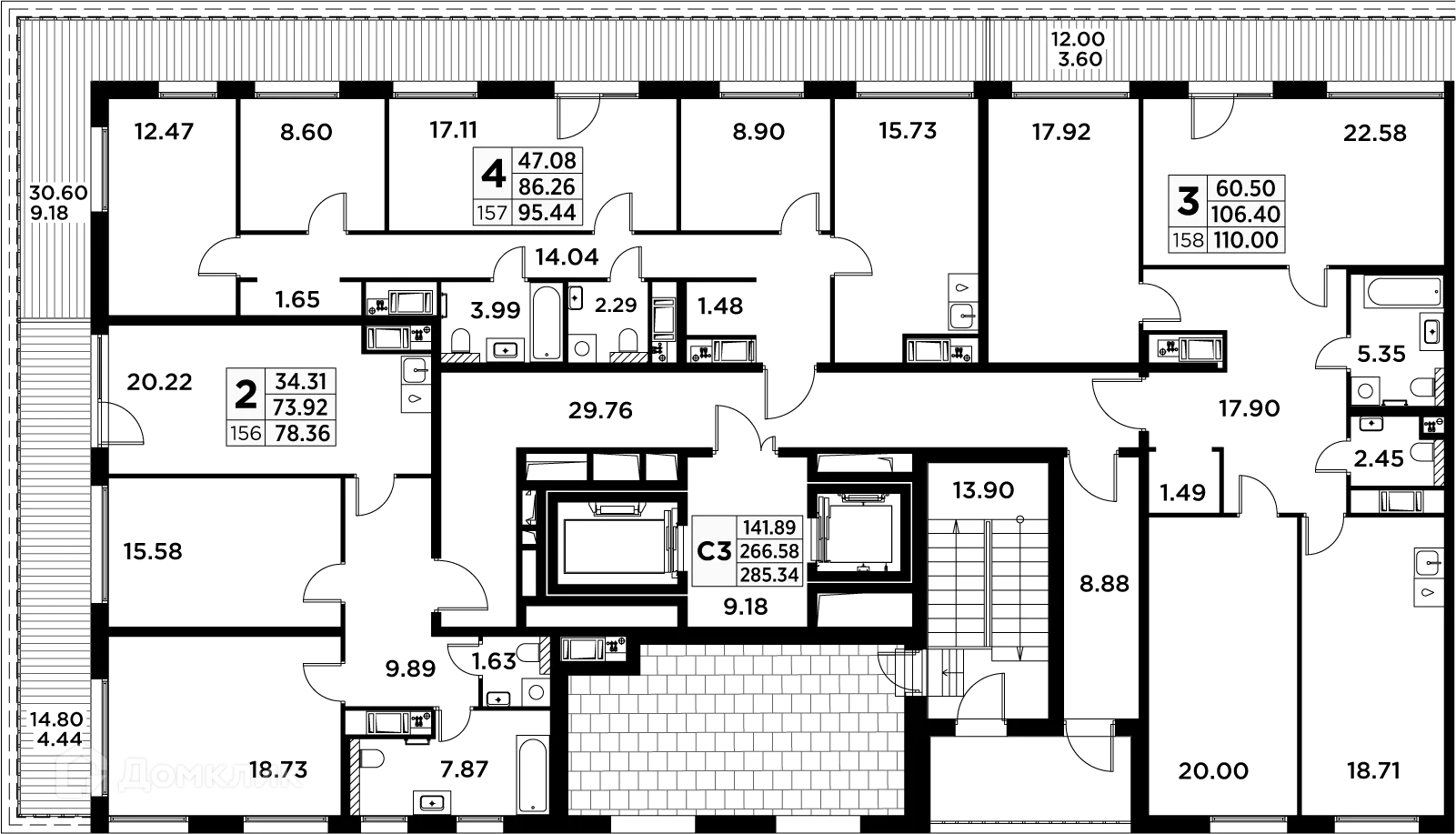Планировка 3-комнатной квартиры 111.2 м² в ЖК GloraX Заневский, г. Санкт-Петербург — фото 2